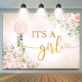 Lofaris Its A Girl Pink Floral Sequin Baby Shower Backdrop